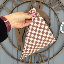 Load image into Gallery viewer, Brown & Cream Checkered Scrunchie Dog Bandana