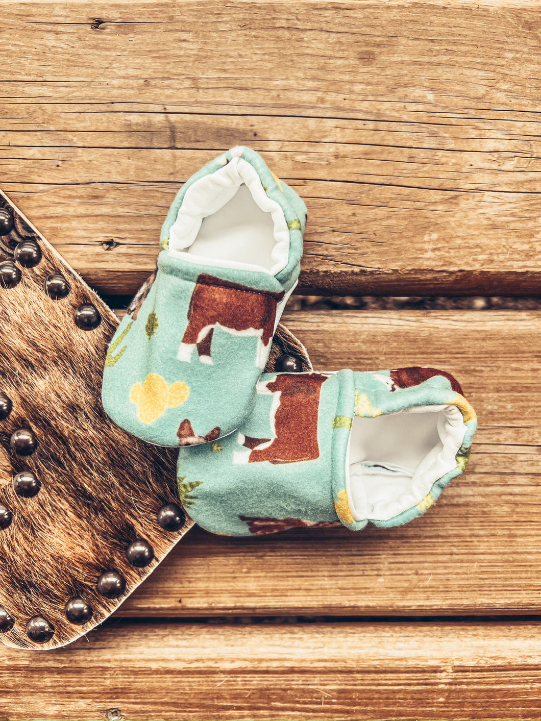 Turquoise Cattle & Red Heeler Baby Moccs