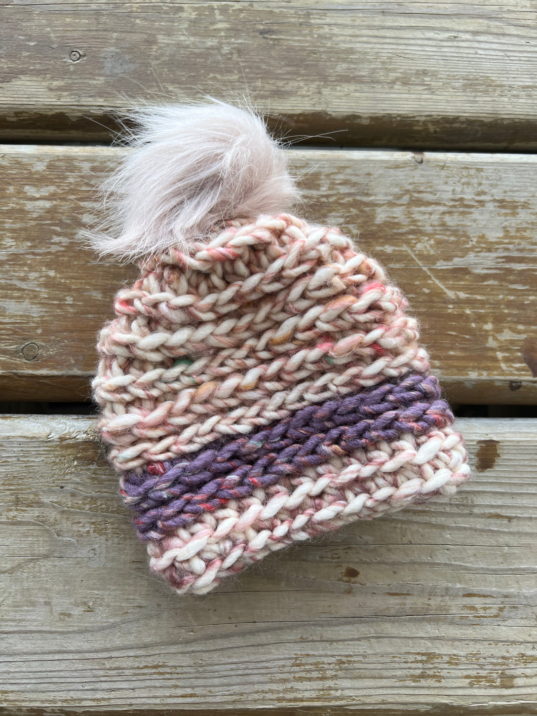 BABY 3-6m Pink Crepe/Lavender Fields Crochet Beanie