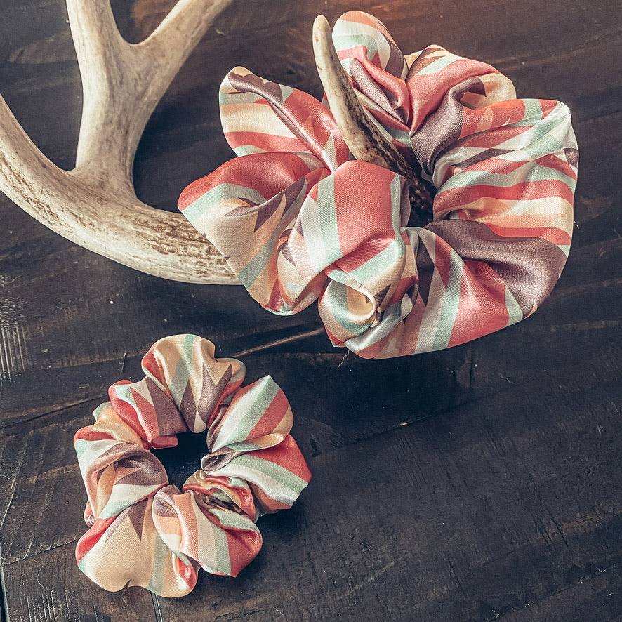 Pink & Neutral Aztec Scrunchies