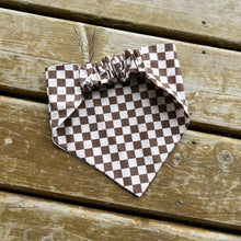 Load image into Gallery viewer, Brown &amp; Cream Checkered Scrunchie Dog Bandana
