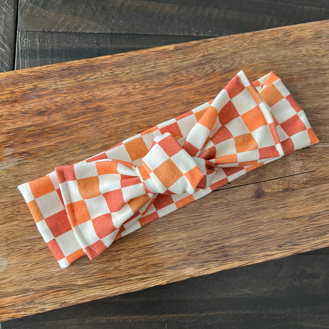 Retro Checkered Top Knot Headband