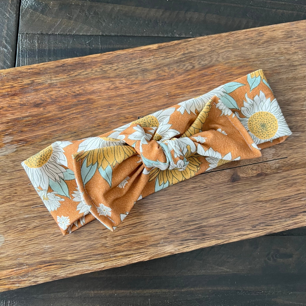 Boho Brown Sunflowers Top Knot Headband